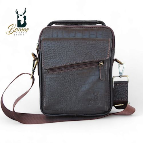 "Men's Genuine Leather Crossbody Bag From Bamm - Practical, Stylish, With Multiple Zippers"