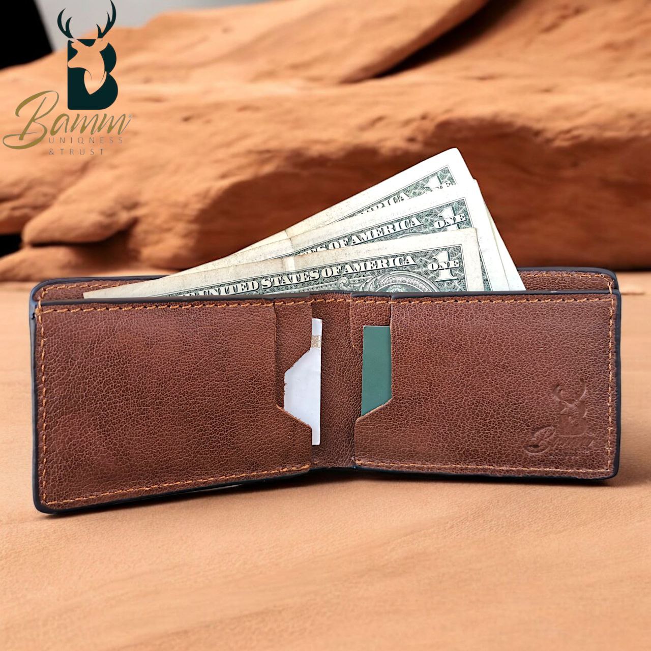 BAMM Men’s Genuine Leather Wallet – Slim | 11×8 cm | Cash Compartment + 4 Card Slots