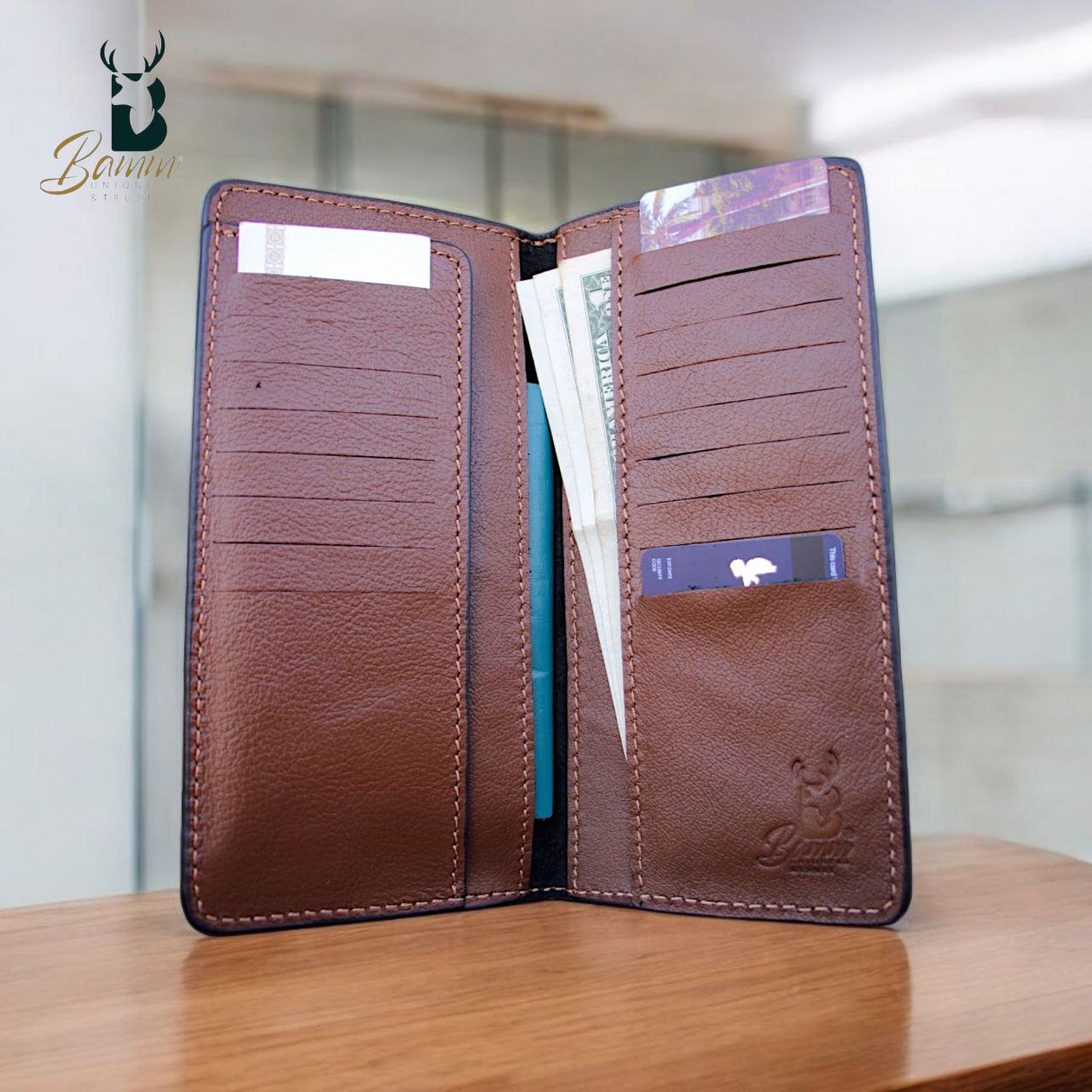 Genuine Leather Travel Wallet – Passport Holder with 13 Card Slots & 4 Large Pockets