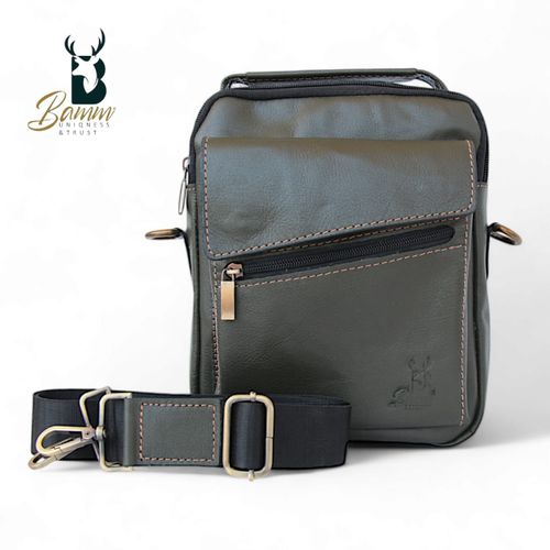 "Men's Genuine Leather Crossbody Bag From Bamm - Practical, Stylish, With Multiple Zippers"