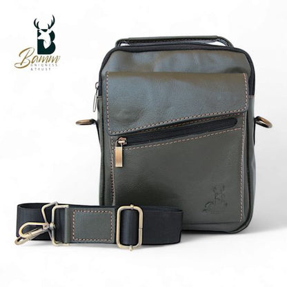 "Men's Genuine Leather Crossbody Bag From Bamm - Practical, Stylish, With Multiple Zippers"
