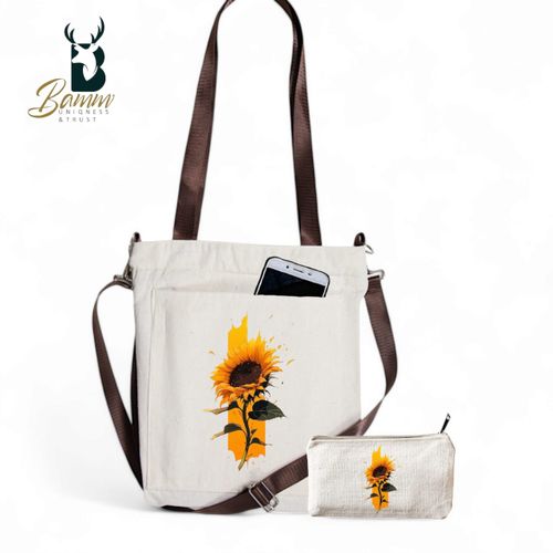 Girls' Tote Bag For University And Daily Use - Beige With Free Pencil Case