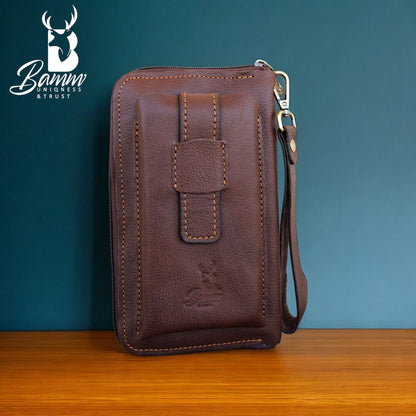 Premium Men’s Leather Handbag – Multi-Functional Organizer with Handle & Card Slots