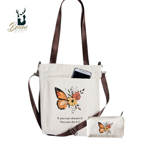 Girls' Tote Bag For University And Daily Use - Beige With Free Pencil Case