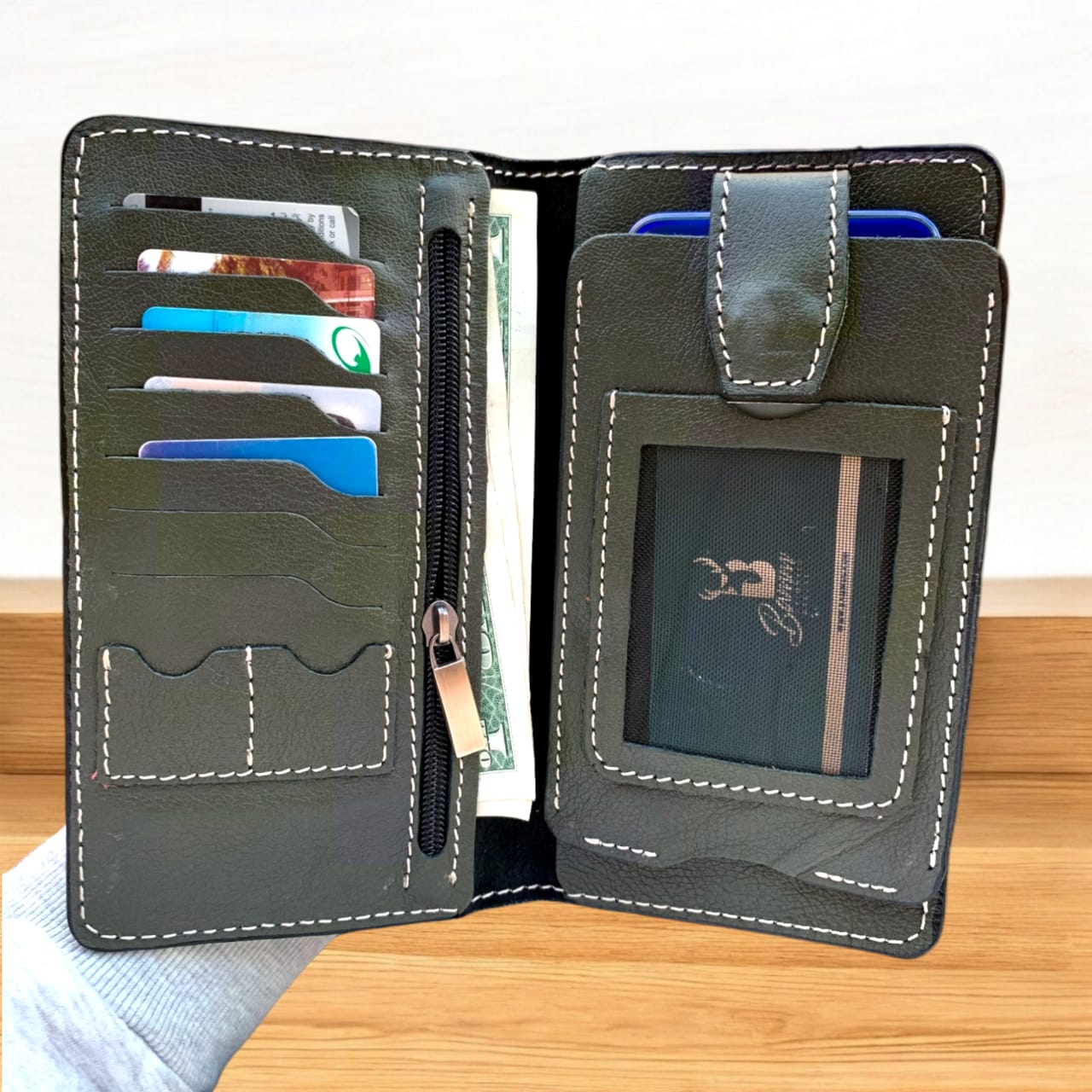 BAMM Genuine Leather Portfolio – Handcrafted 8 Card Slots + Mobile Holder + Memory Pockets   2248