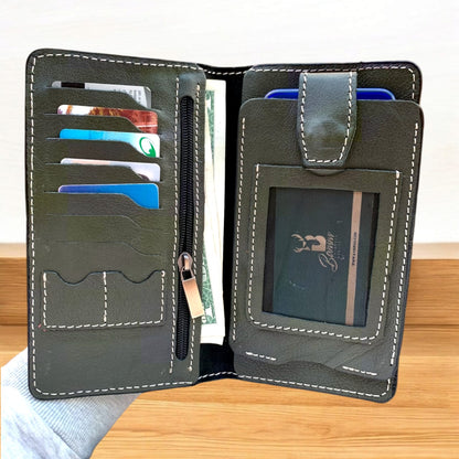 BAMM Genuine Leather Portfolio – Handcrafted 8 Card Slots + Mobile Holder + Memory Pockets   2248