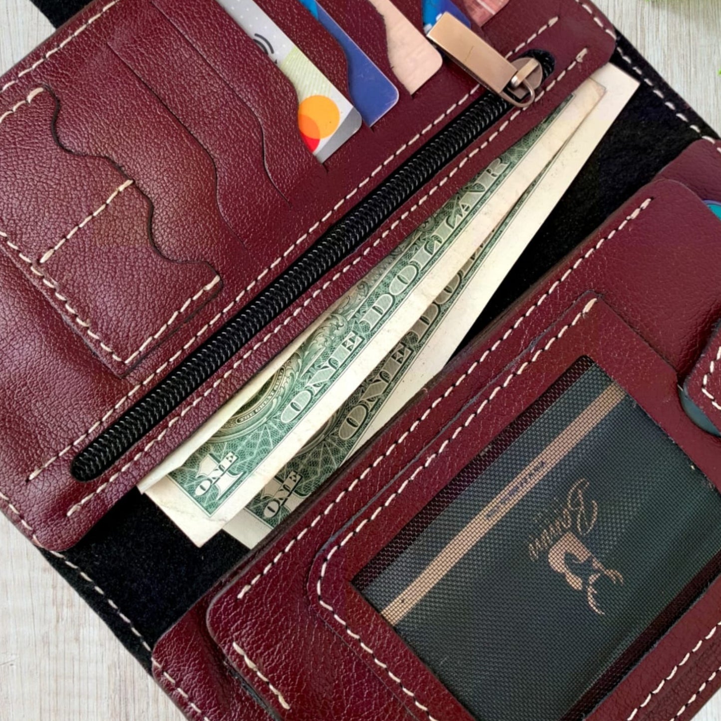 BAMM Genuine Leather Portfolio – Handcrafted 8 Card Slots + Mobile Holder + Memory Pockets   2248