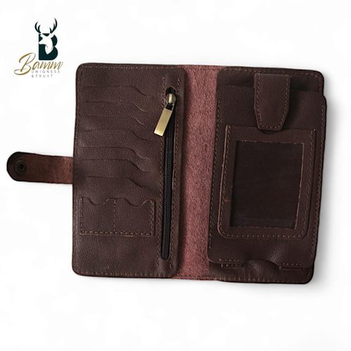 BAMM Genuine Leather Portfolio – Handcrafted 8 Card Slots + Mobile Holder + Memory Pockets   2248