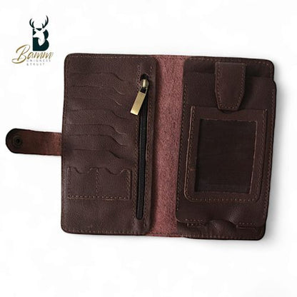 BAMM Genuine Leather Portfolio – Handcrafted 8 Card Slots + Mobile Holder + Memory Pockets   2248