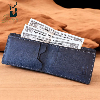 BAMM Men’s Genuine Leather Wallet – Slim | 11×8 cm | Cash Compartment + 4 Card Slots