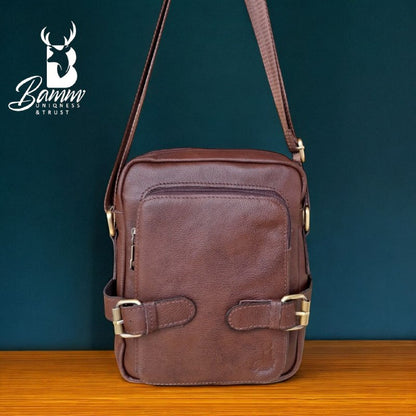BAMM Natural Leather Men's Crossbody Bag – 25x20cm | Anti-Rust Accessories & Premium Satin Handle