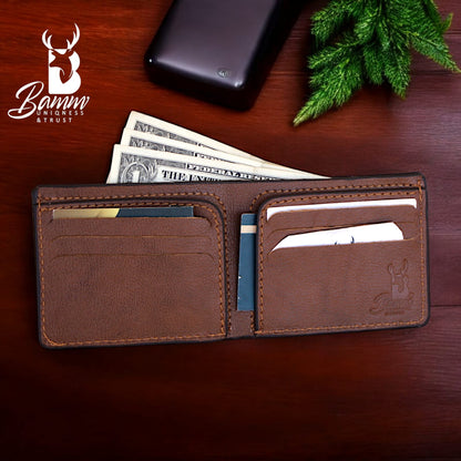 Men’s Genuine Leather Wallet by BAMM – Handmade, 9x11 cm, 8 Card Slots, Compact and Stylish