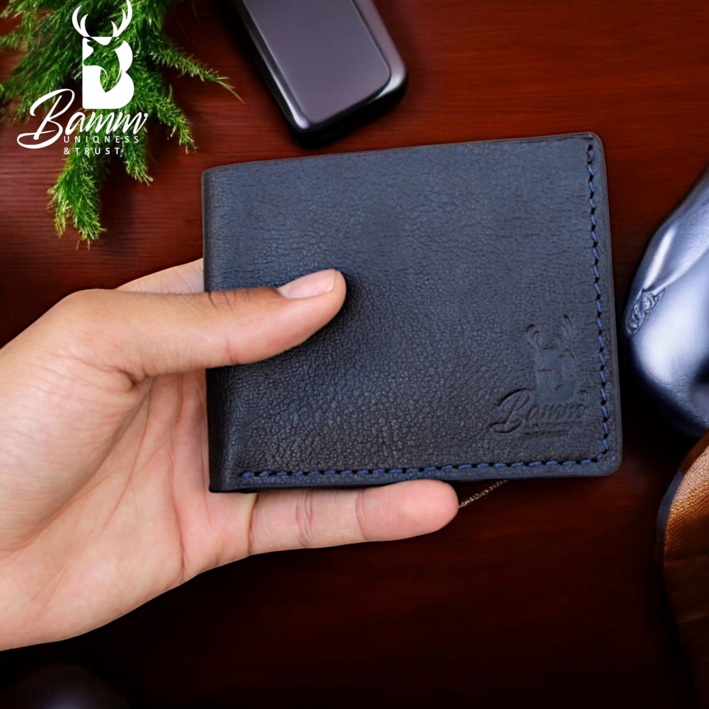 Men’s Genuine Leather Wallet by BAMM – Handmade, 9x11 cm, 8 Card Slots, Compact and Stylish