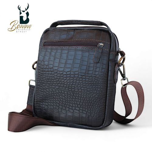 "Men's Genuine Leather Crossbody Bag From Bamm - Practical, Stylish, With Multiple Zippers"