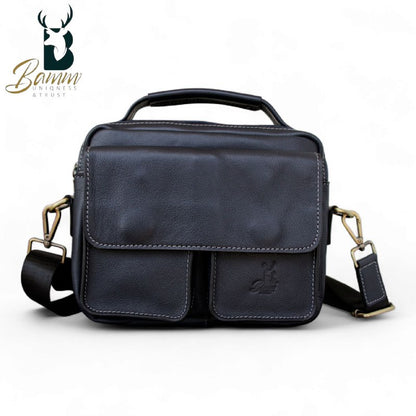 Genuine Leather Men’s Crossbody Bag – Multiple Pockets, Velvet Lining, Rust-Resistant Hardware