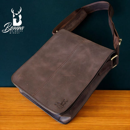 Men’s Genuine Leather Crossbody Bag – BAMM Shoulder Bag with Adjustable Strap, Anti-Rust Zippers, Card Holder, and Multiple Compartments