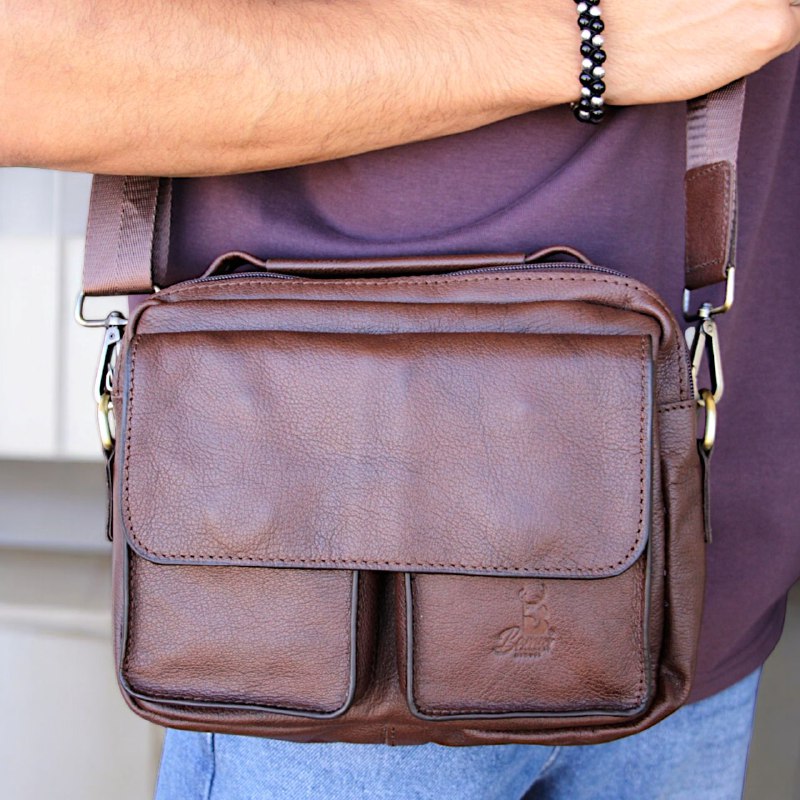 Genuine Leather Men’s Crossbody Bag – Multiple Pockets, Velvet Lining, Rust-Resistant Hardware