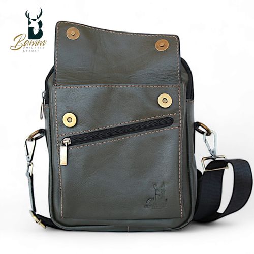 "Men's Genuine Leather Crossbody Bag From Bamm - Practical, Stylish, With Multiple Zippers"