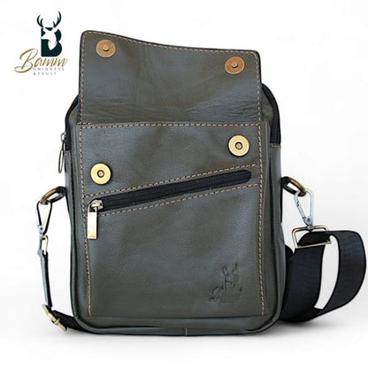 "Men's Genuine Leather Crossbody Bag From Bamm - Practical, Stylish, With Multiple Zippers"