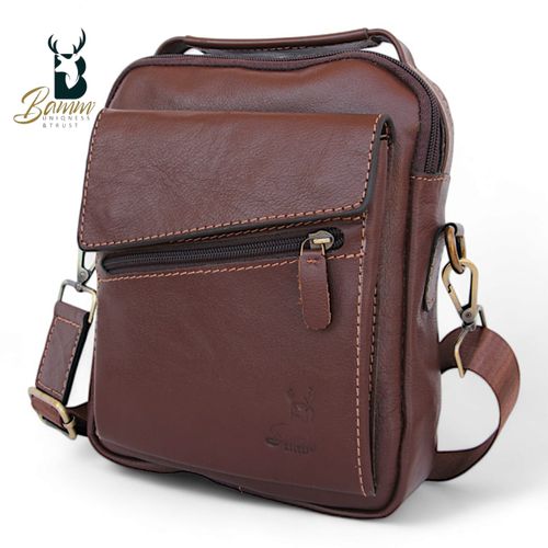 "Men's Genuine Leather Crossbody Bag From Bamm - Practical, Stylish, With Multiple Zippers"