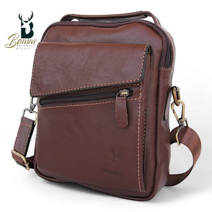 "Men's Genuine Leather Crossbody Bag From Bamm - Practical, Stylish, With Multiple Zippers"