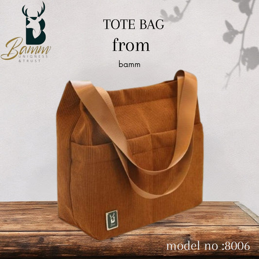 BAMM Corduroy Canvas Tote Bag for Women – Stylish Shoulder Bag for Travel, School & Daily Use (8006)
