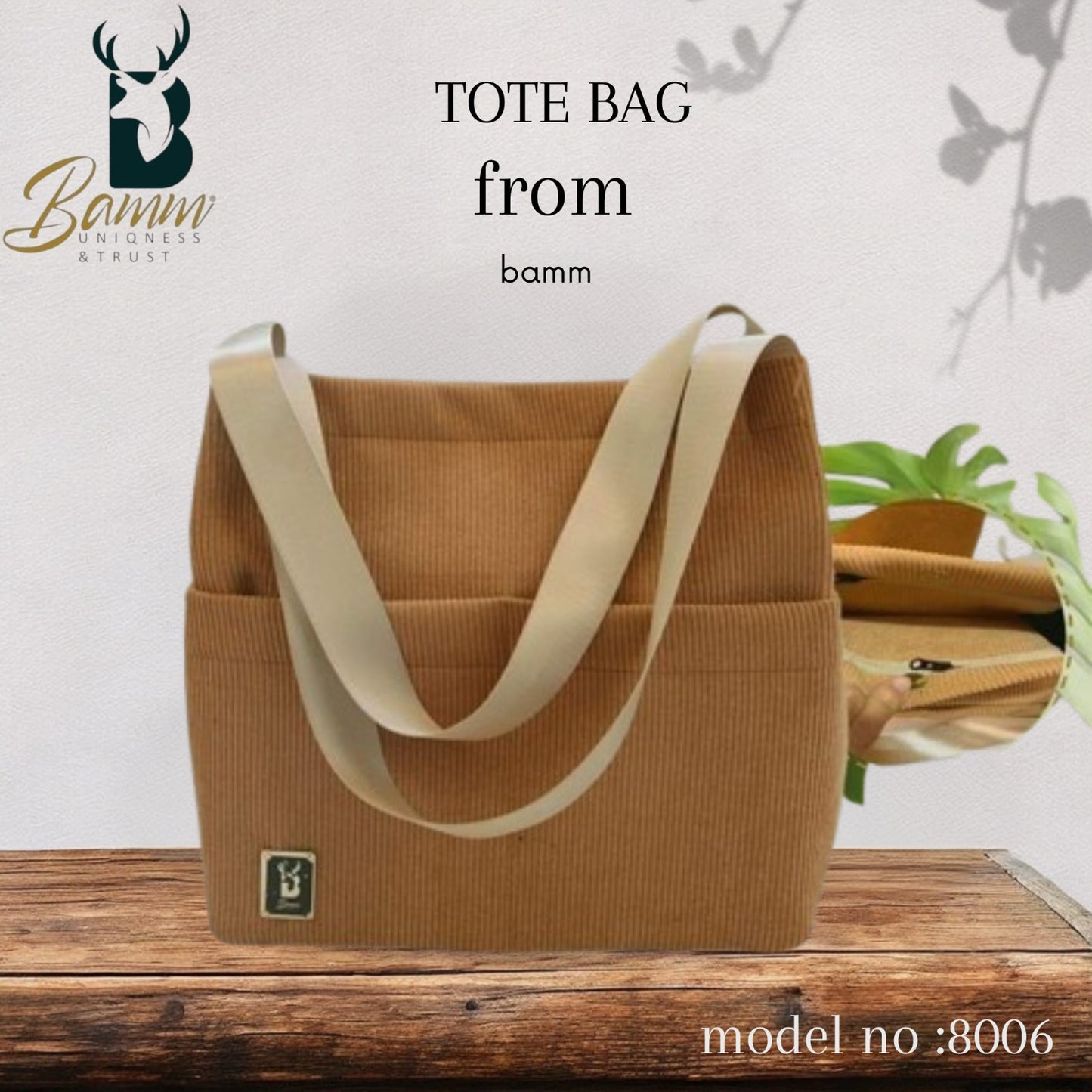 BAMM Corduroy Canvas Tote Bag for Women – Stylish Shoulder Bag for Travel, School & Daily Use (8006)