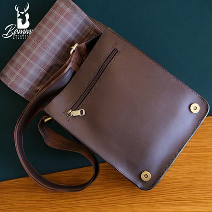 Men’s Genuine Leather Crossbody Bag – BAMM Shoulder Bag with Adjustable Strap, Anti-Rust Zippers, Card Holder, and Multiple Compartments