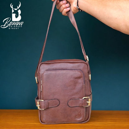 BAMM Natural Leather Men's Crossbody Bag – 25x20cm | Anti-Rust Accessories & Premium Satin Handle