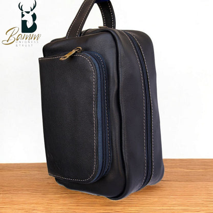 Men’s Natural Leather Hand Bag – Compact, Stylish & Multi-pocket Design