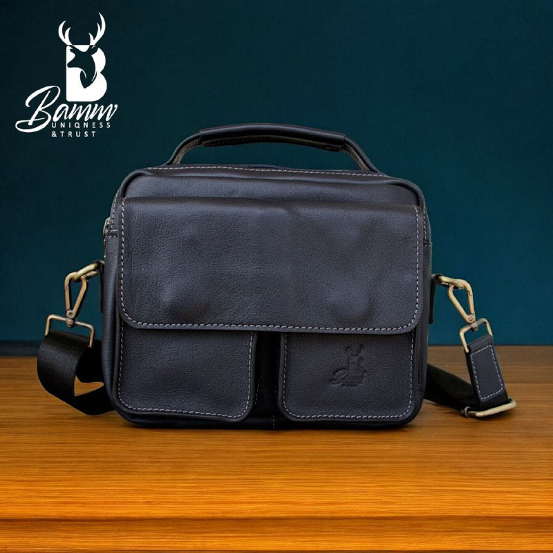 Genuine Leather Men’s Crossbody Bag – Multiple Pockets, Velvet Lining, Rust-Resistant Hardware