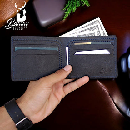 Men’s Genuine Leather Wallet by BAMM – Handmade, 9x11 cm, 8 Card Slots, Compact and Stylish