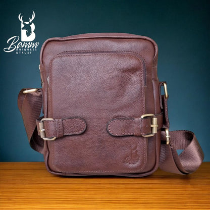 BAMM Natural Leather Men's Crossbody Bag – 25x20cm | Anti-Rust Accessories & Premium Satin Handle