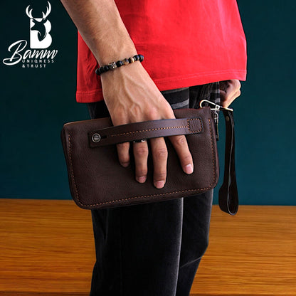 Premium Men’s Leather Handbag – Multi-Functional Organizer with Handle & Card Slots