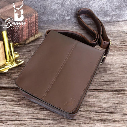 Men’s Genuine Leather Crossbody Bag – BAMM Shoulder Bag with Adjustable Strap, Anti-Rust Zippers, Card Holder, and Multiple Compartments