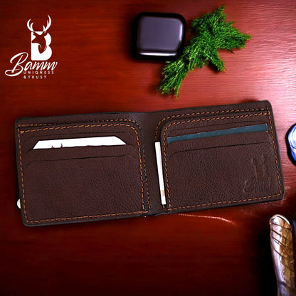 Men’s Genuine Leather Wallet by BAMM – Handmade, 9x11 cm, 8 Card Slots, Compact and Stylish