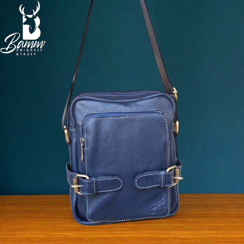 BAMM Natural Leather Men's Crossbody Bag – 25x20cm | Anti-Rust Accessories & Premium Satin Handle
