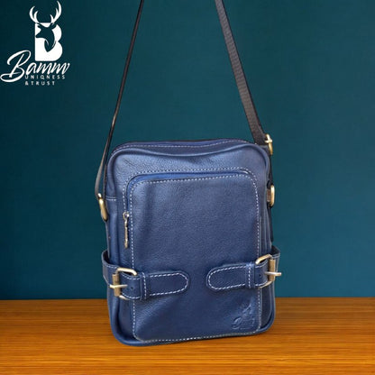 BAMM Natural Leather Men's Crossbody Bag – 25x20cm | Anti-Rust Accessories & Premium Satin Handle
