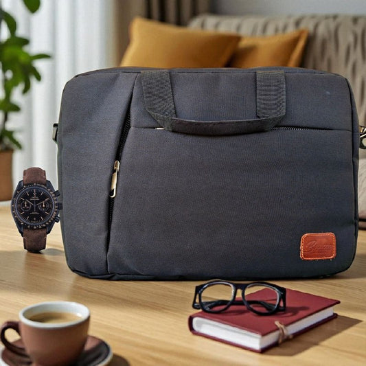 "Durable Laptop Shoulder Bag – Linen Fabric, Reinforced Sides, Multiple Compartments & Adjustable Handle"