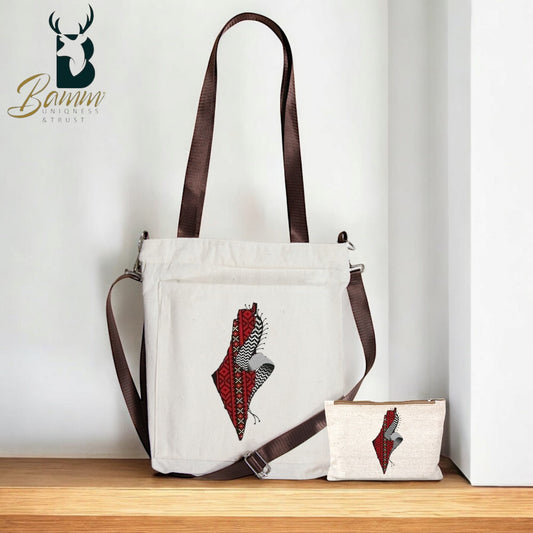 BAMM Beige Tote Bag With Two Adjustable Shoulder Straps