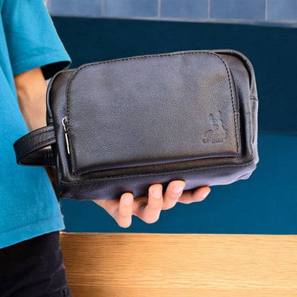 Men’s Natural Leather Hand Bag – Compact, Stylish & Multi-pocket Design