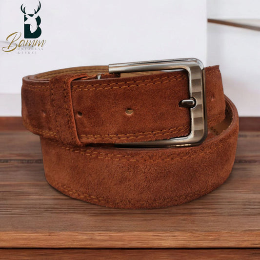 Men's Genuine Leather Belt – Brown with Rust-Resistant Buckle