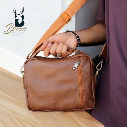 Genuine Leather Men’s Crossbody Bag – Multiple Pockets, Velvet Lining, Rust-Resistant Hardware