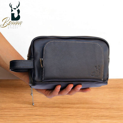 Men’s Natural Leather Hand Bag – Compact, Stylish & Multi-pocket Design