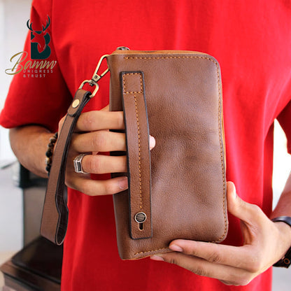 Premium Men’s Leather Handbag – Multi-Functional Organizer with Handle & Card Slots