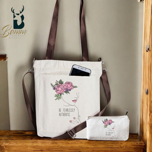 BAMM Beige Tote Bag With Two Adjustable Shoulder Straps (بنت ورد )