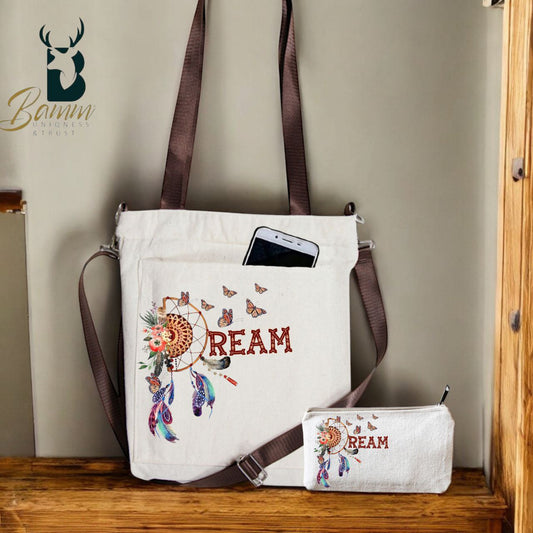 BAMM Beige Tote Bag With Two Adjustable Shoulder Straps