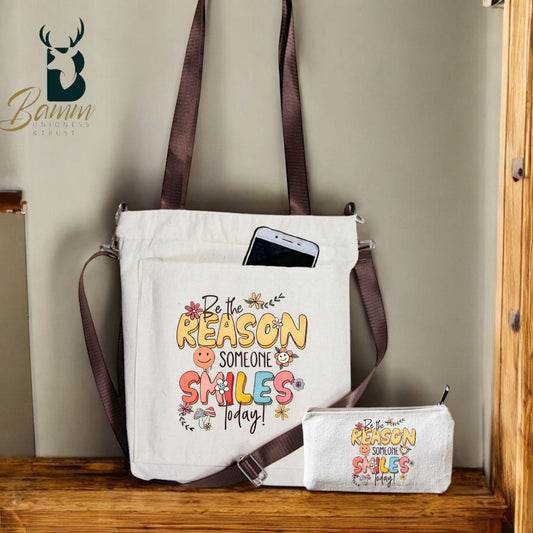 BAMM Beige Tote Bag With Two Adjustable Shoulder Straps