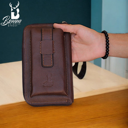 Premium Men’s Leather Handbag – Multi-Functional Organizer with Handle & Card Slots