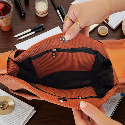 BAMM Corduroy Canvas Tote Bag for Women – Stylish Shoulder Bag for Travel, School & Daily Use (8006)